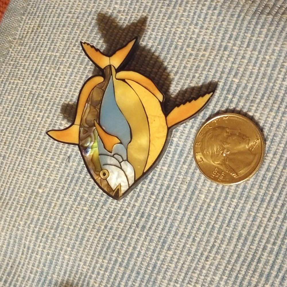 Mother of Pearl and resin Fish pin brooch